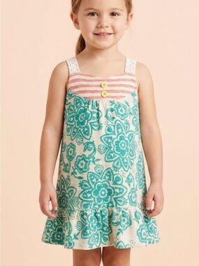 Scrapbook Teal Floral Dress with Pink Stripe Bodice